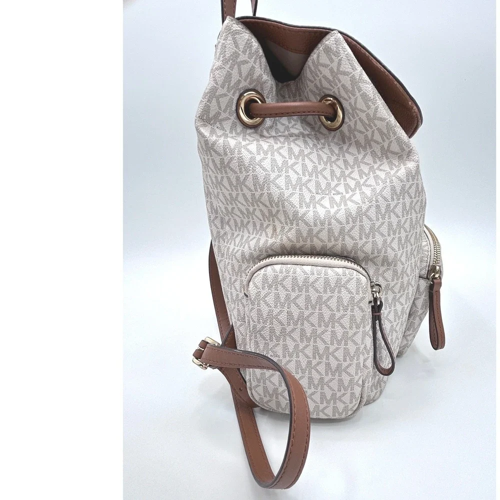Michael Kors Abbey Vanilla Signature Logo Medium Backpack 35T9GAYB7B Gold Tone